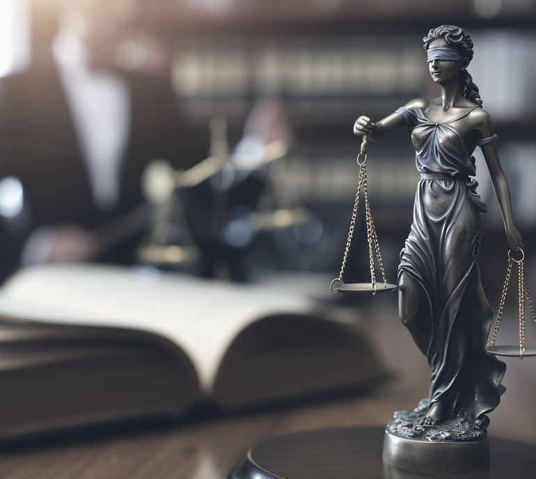 Scales of justice in a law office